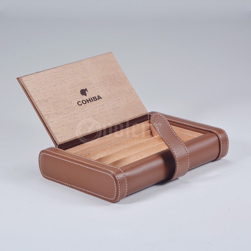 Brown color leather custom cigar box with lock 8