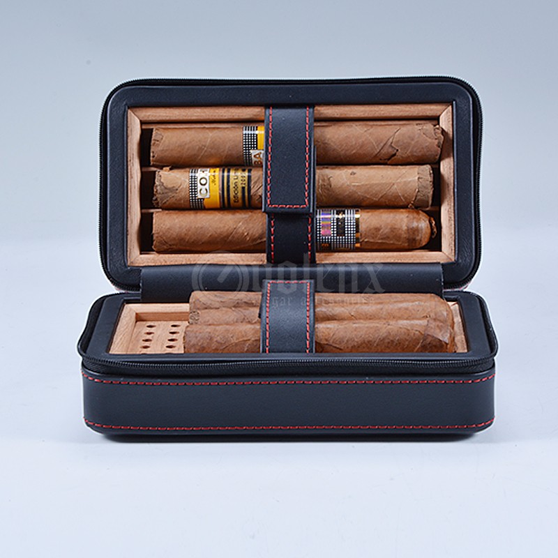 Factory Custom Leather Black Travel Cigar Humidor for 6 cigars 9