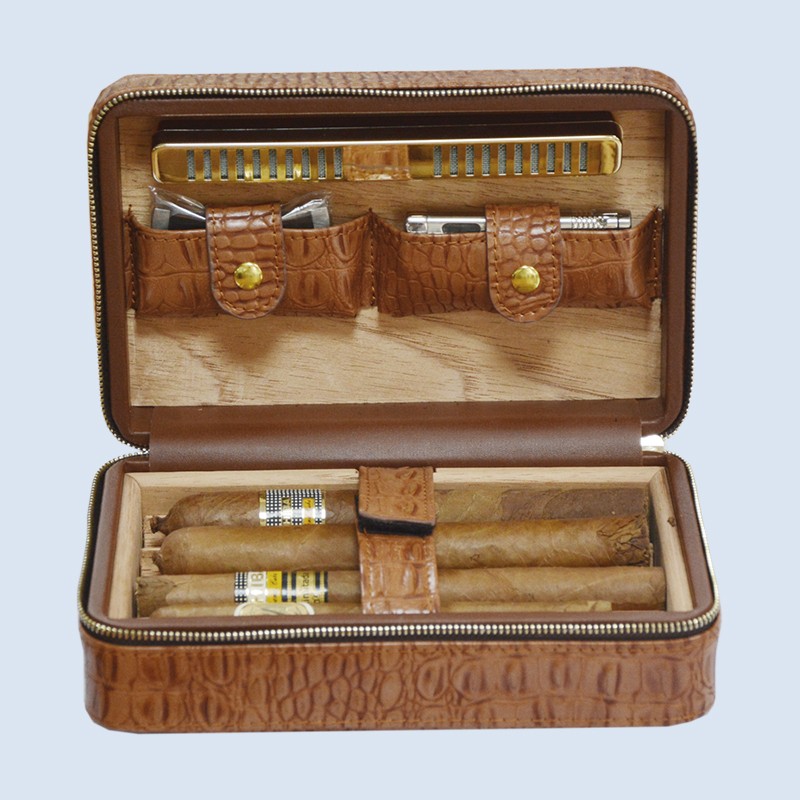 Custom PU Leather Cigar Humidor Travel cigar Case With Cutter