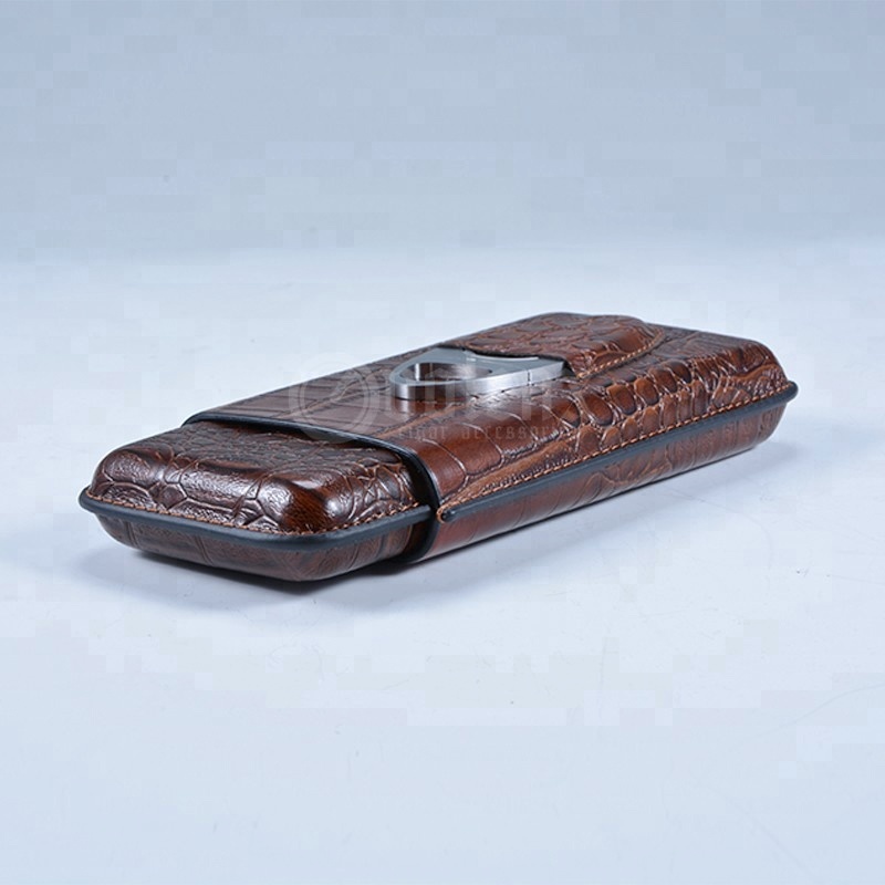 Hot Sale Customized Logo Leather Brown Travel Cigar Case 3