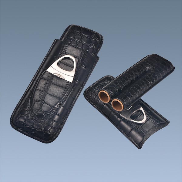 Wholesale cutome logo black leather cigar case with cigar cutter 5