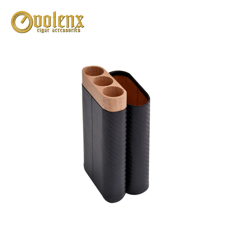 Custom carbon fiber leather cedar wood cigar travel case 5