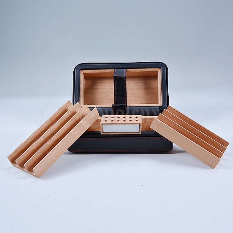 Portable 6 CT PU Leather Cedar Wood Cigar Humidor Boxes 8