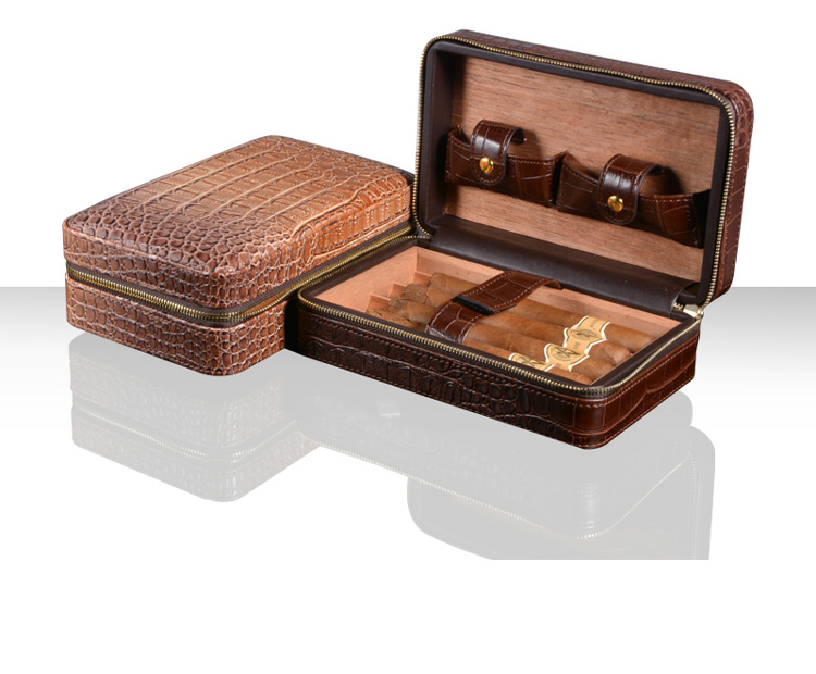Large Stock cigar accessories kit PU leather cigar case with cutter and lighter personalized 5