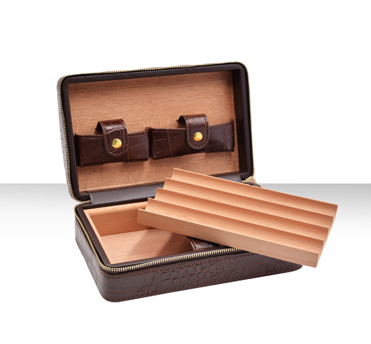Large Stock cigar accessories kit PU leather cigar case with cutter and lighter personalized 7