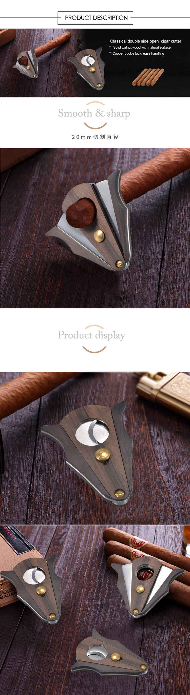 Portable Custom Logo and Package Wood Sharp Tobacco Cigar Cutter 2