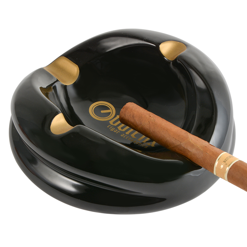 Custom Black Unique Round Ceramic Cigar Ashtray