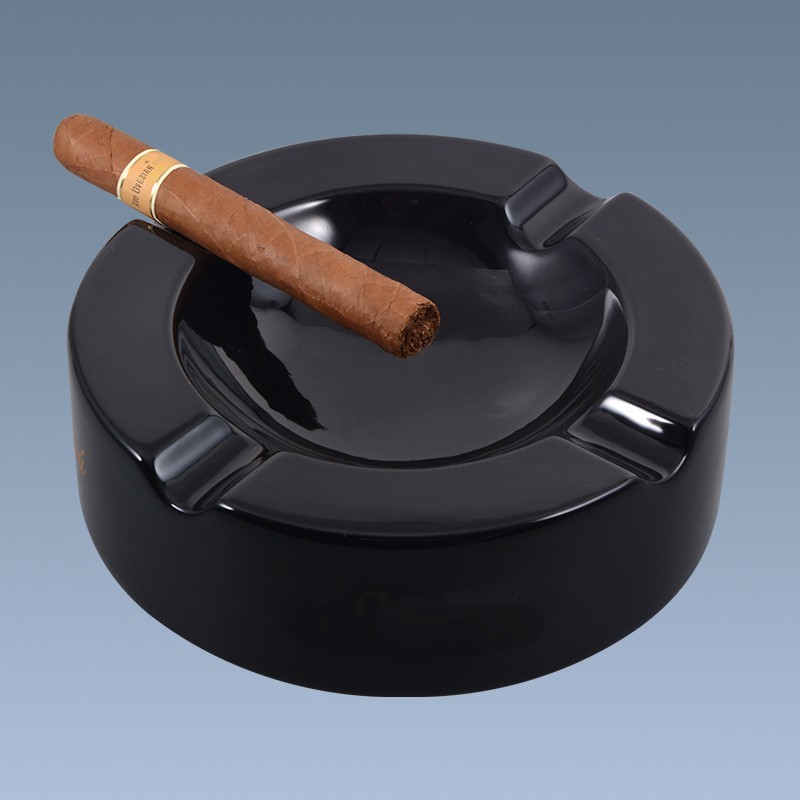 Wholesale black round ceramic cigar ashtray with customized logo 5