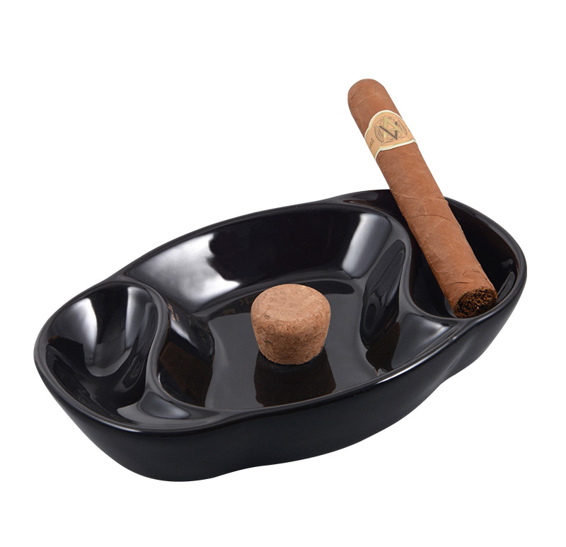 High Quality Custom Printed Logo Black Ceramic Cigar Ashtray 10
