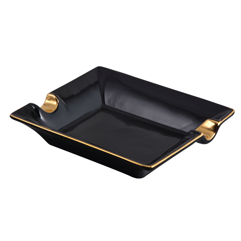 2019 Luxury gold edge custom black ceramic cigar ashtray 3