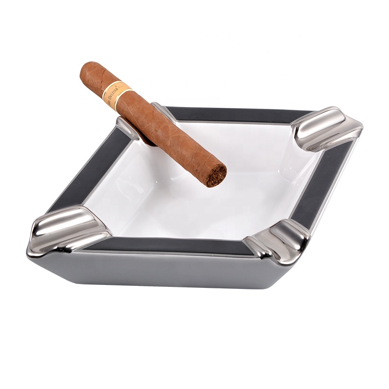 Custom Printing Logo Square White Ceramic Cigar Ashtray