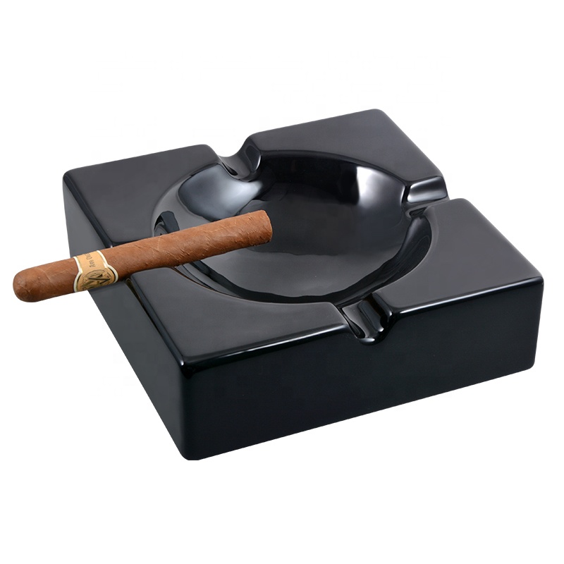 Hot Sale Black Ceramic Cigar Ashtray With Custom Logo 7