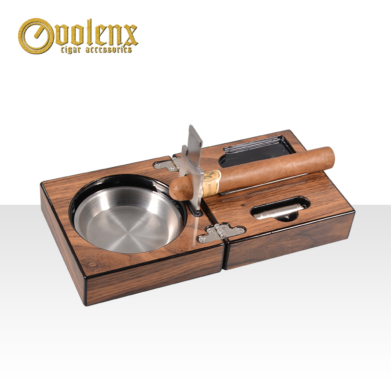Wholesale wood and stainless steel folding portable ashtray