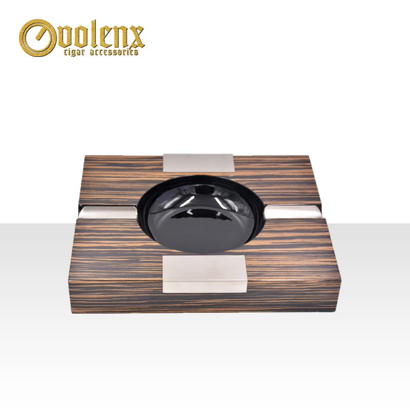 Custom Logo Wooden Stainless Steel Luxury Cigar Ashtray