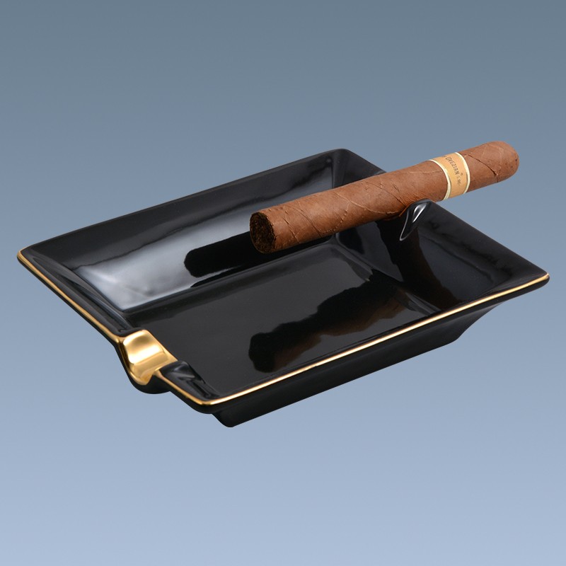 Black Square Ceramic Cigar Ashtray Bulk Cigarette Holder Lacquer Finished 3