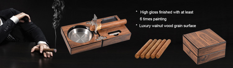 Eco-friendly luxury wooden boxes ash tray 54 Gauge cutter cigar ashtrays for men