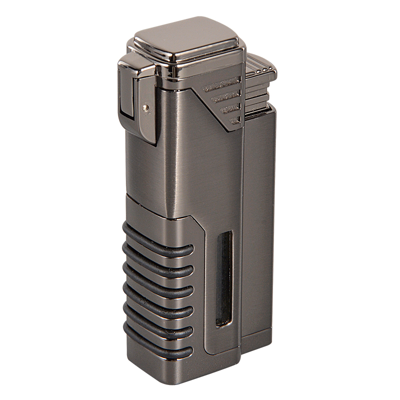 New Design Silver Gas Cigar Lighter Quadruple Torch Punch