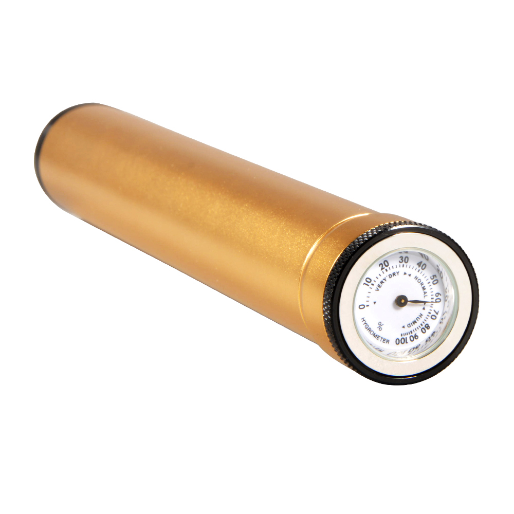 Custom Gold Aluminum Small Cigar Tubes With Hygrometer