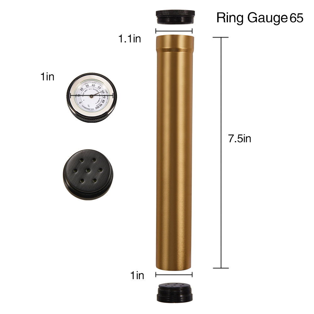 Custom Gold Aluminum Small Cigar Tubes With Hygrometer 3