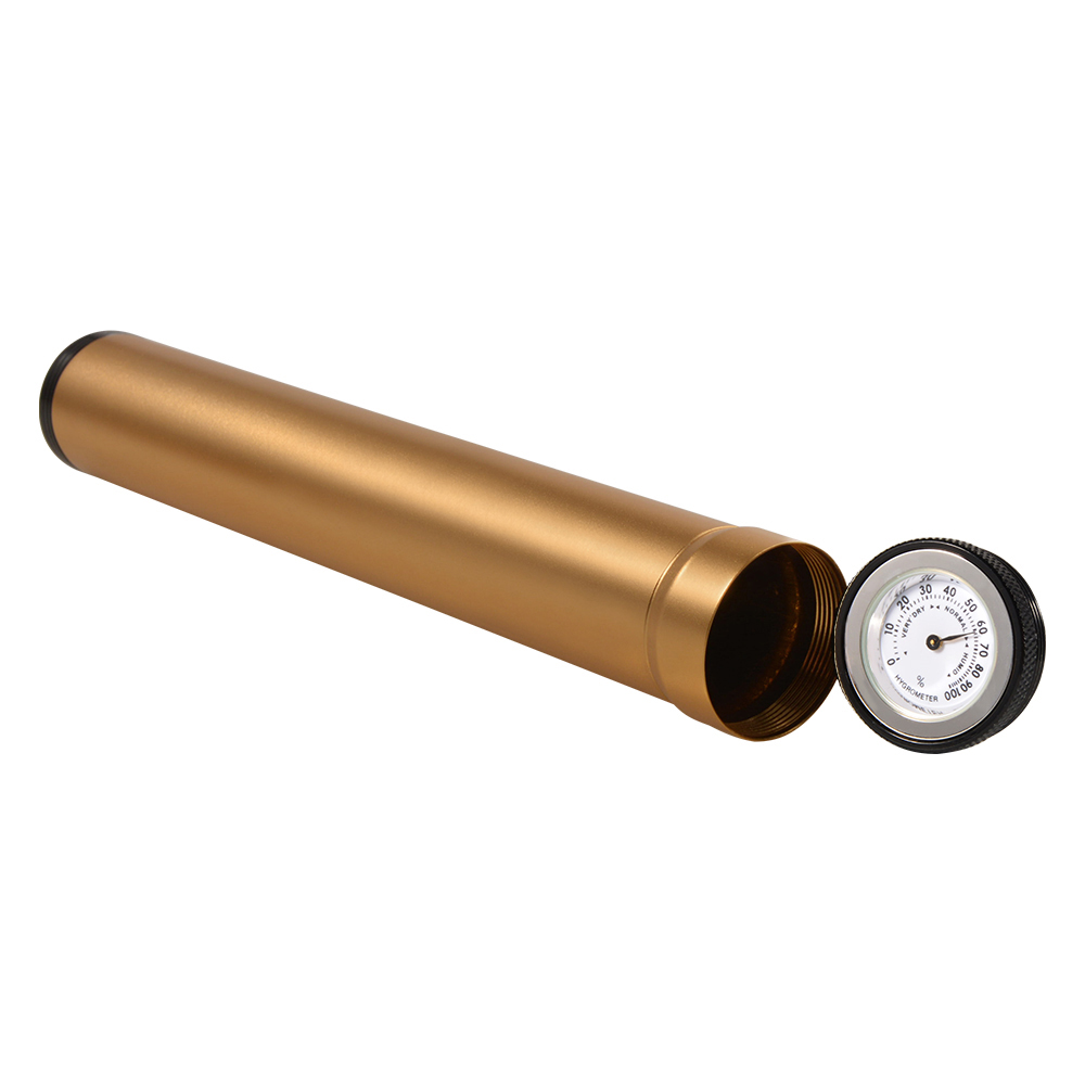 Custom Travel Gold Aluminum Cigar Tubes with Hygrometer 2