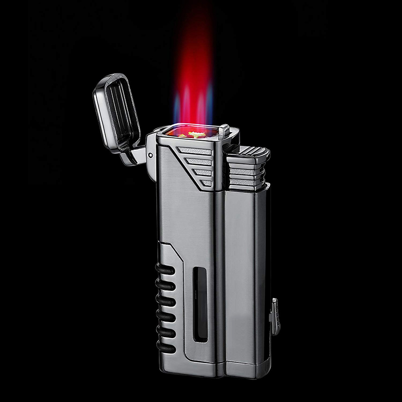 Grey Double Flame Cigar Lighter Metal Cigar Torch Lighter 19