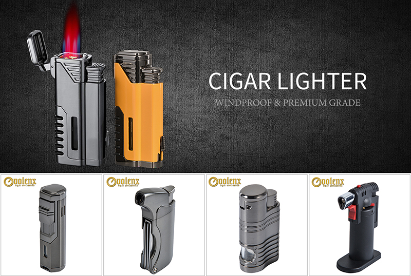 Custom Logo Metal Body Windproof Triple Torch Cigar Lighter with Punch 5