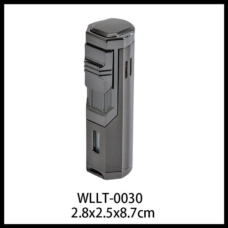 Custom Logo Metal Body Windproof Triple Torch Cigar Lighter with Punch
