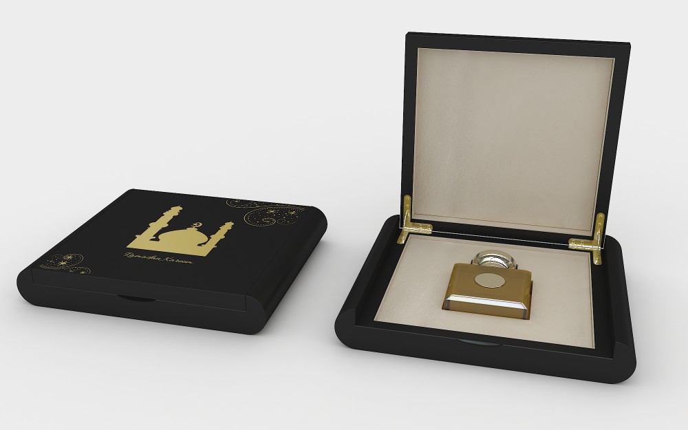 Luxury single pack black wooden perfume box with golden logo 5