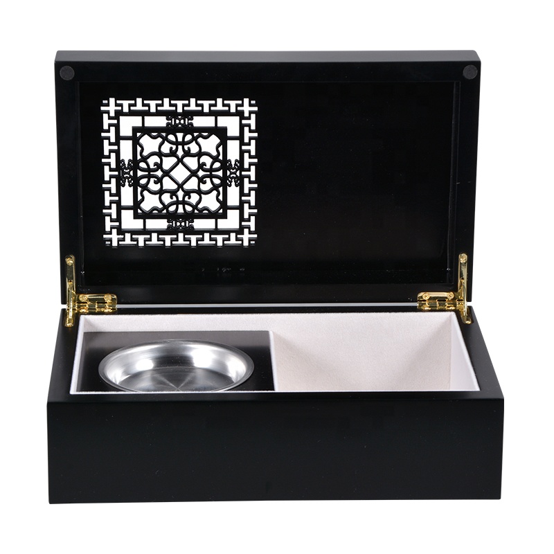 Wholesale Luxury Custom Logo black wooden Jewelry Box with metal tray