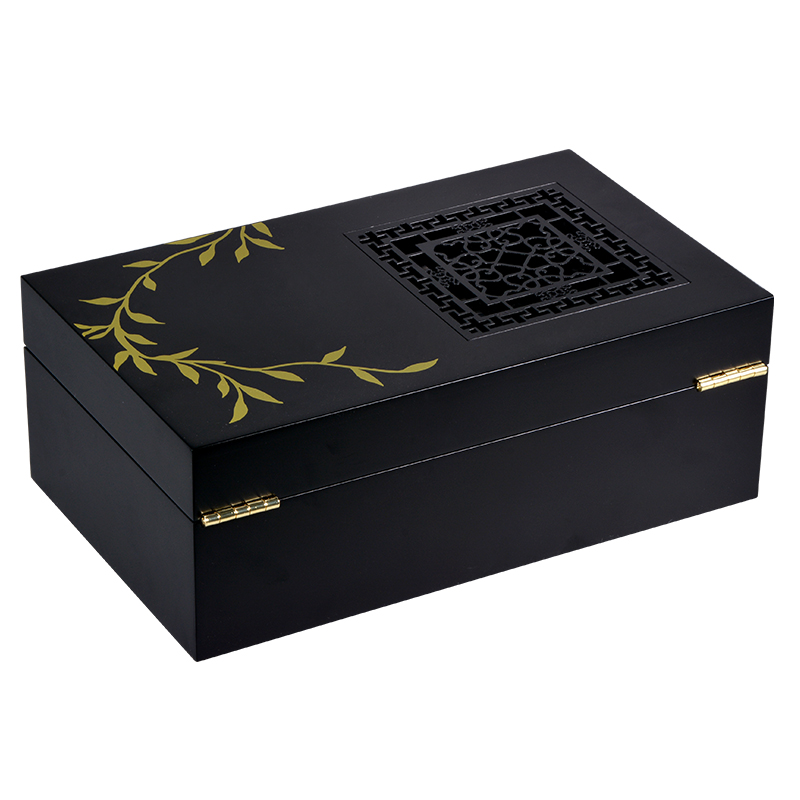 Wholesale Luxury Custom Logo black wooden Jewelry Box with metal tray 8