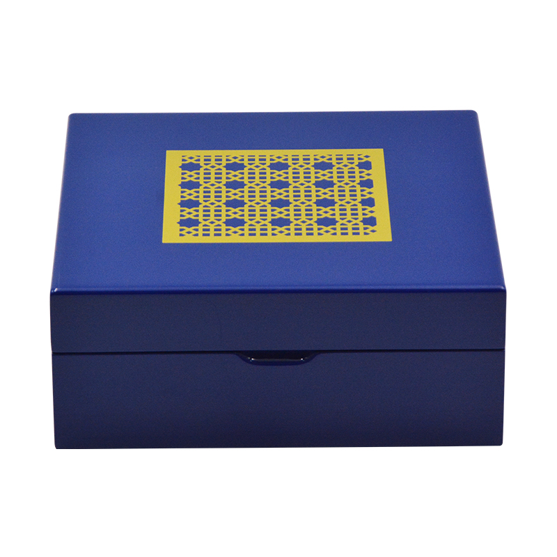 Matt Blue Custom Gold Logo Jewelry Box Wooden Gift Box 9