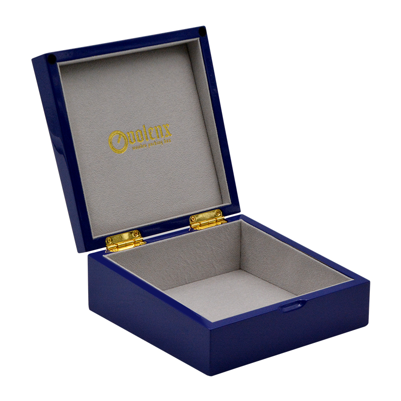 Matt Blue Custom Gold Logo Jewelry Box Wooden Gift Box
