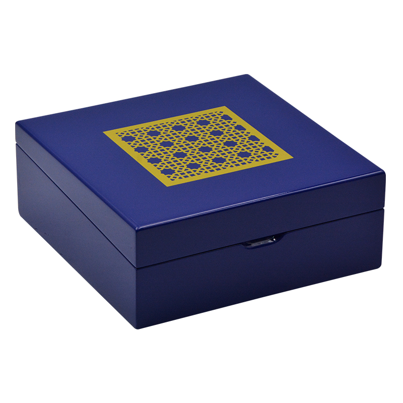 Matt Blue Custom Gold Logo Jewelry Box Wooden Gift Box 7