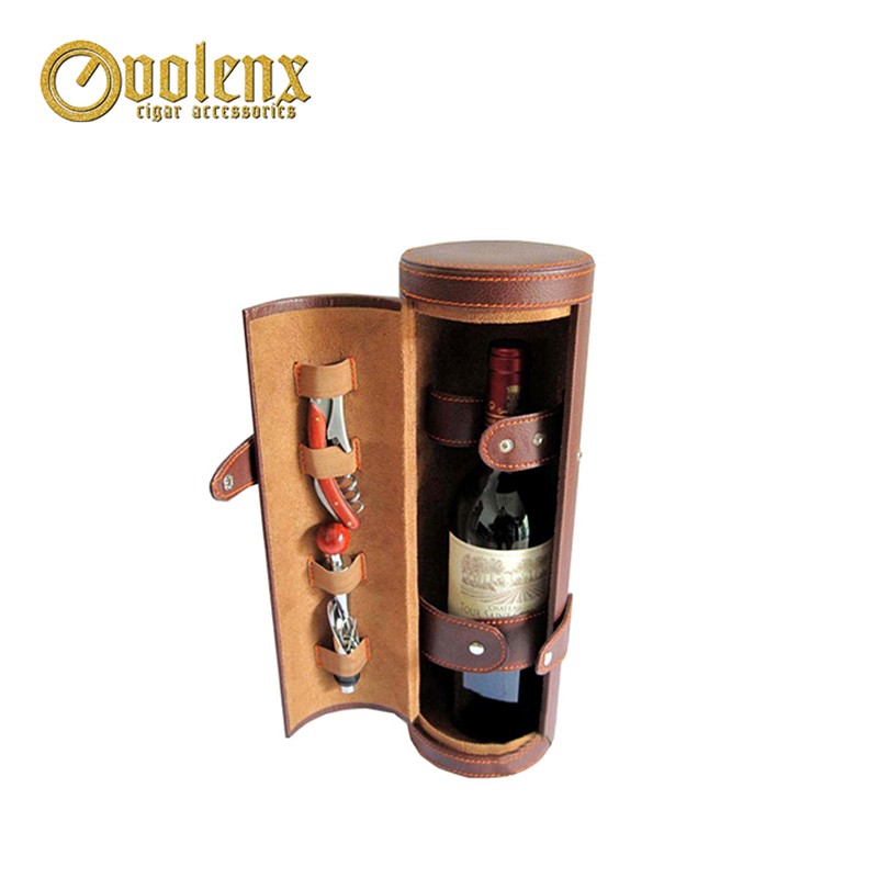 Wholesale French Wine Wooden Box Cylinder Wine Box With Accessories