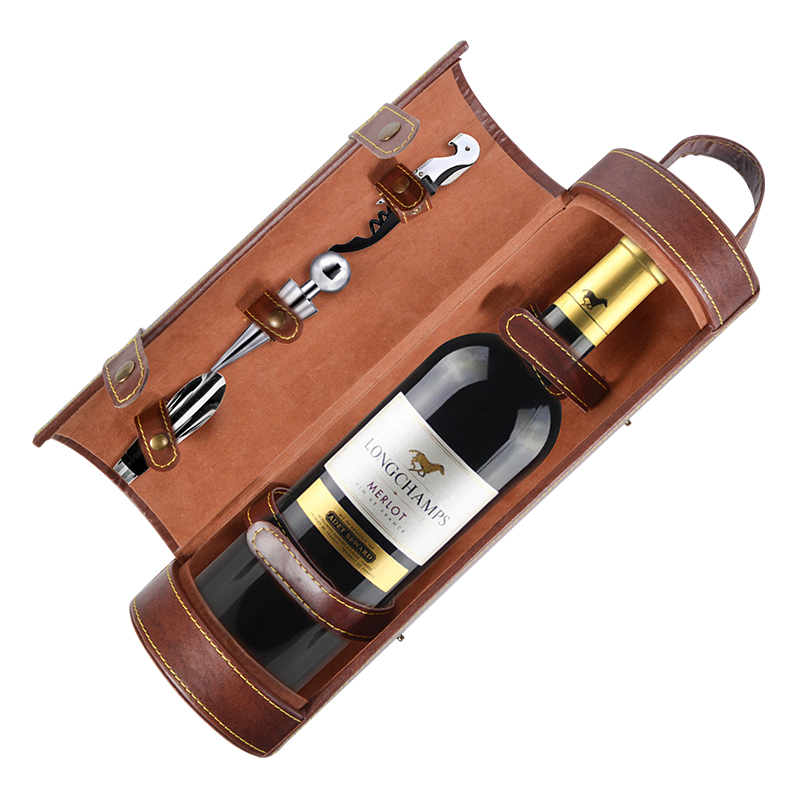 Wholesale French Wine Wooden Box Cylinder Wine Box With Accessories 9