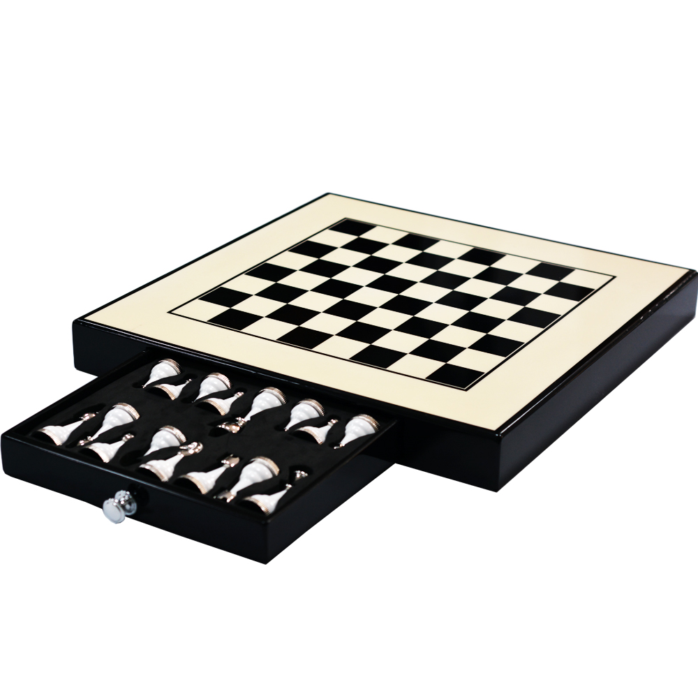 Luxury White Wooden Chess Storage Box Set 4