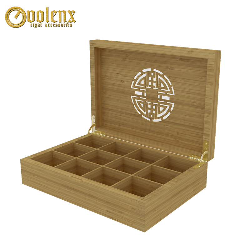 Customized logo and package bamboo 12 compartments antique square wooden tea box 6