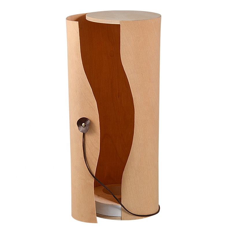Custom logo cylinder pine wood box for wine bottle 2