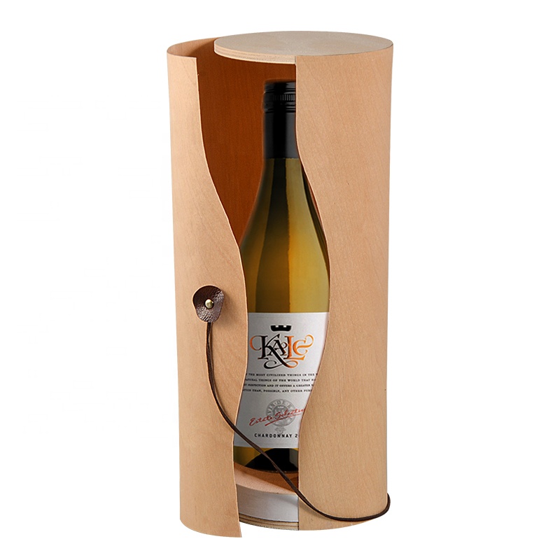 Custom logo cylinder pine wood box for wine bottle 6