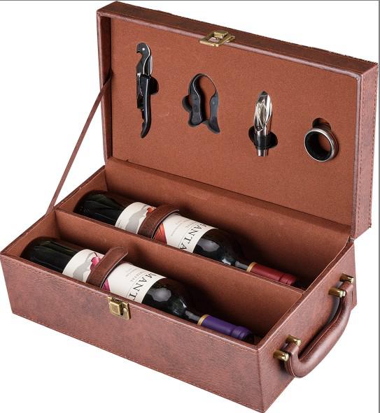 Two Wine Bottles Wine Set Leather Wine Box