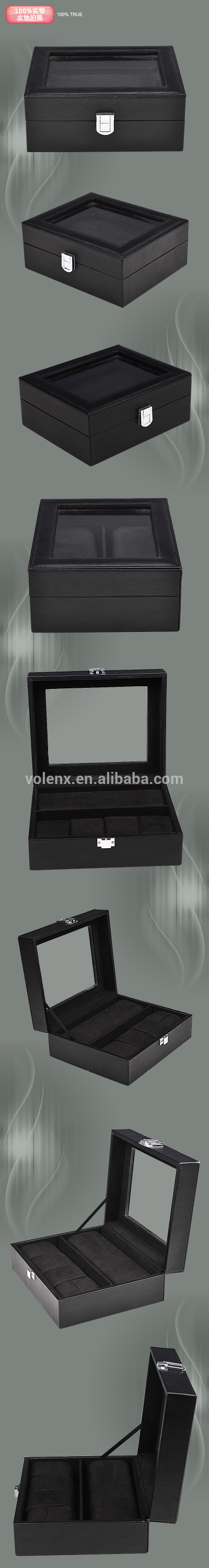 Wholesale Custom Logo Luxury Black Wooden Watch Box with Pillow