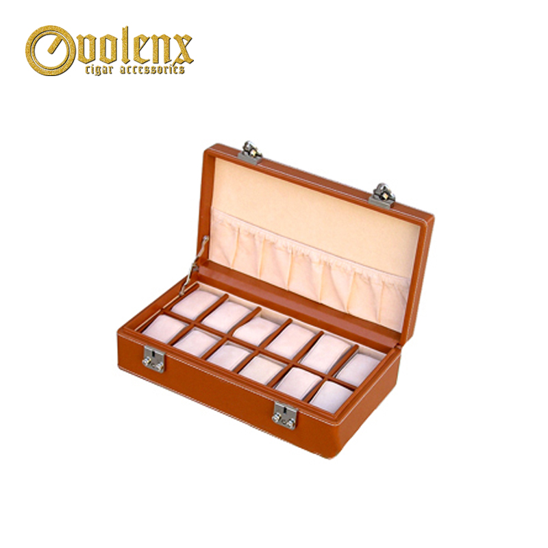 High Quality Genuine Brown Leather Watch Packaging Box 12 Slots 5