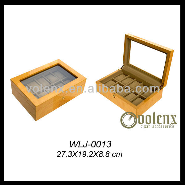Square wooden watch box with glass top