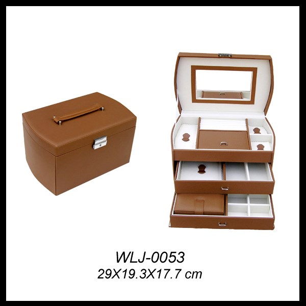 Custom Wooden Leather Luxury 3 Layer Jewelry Packaging Box