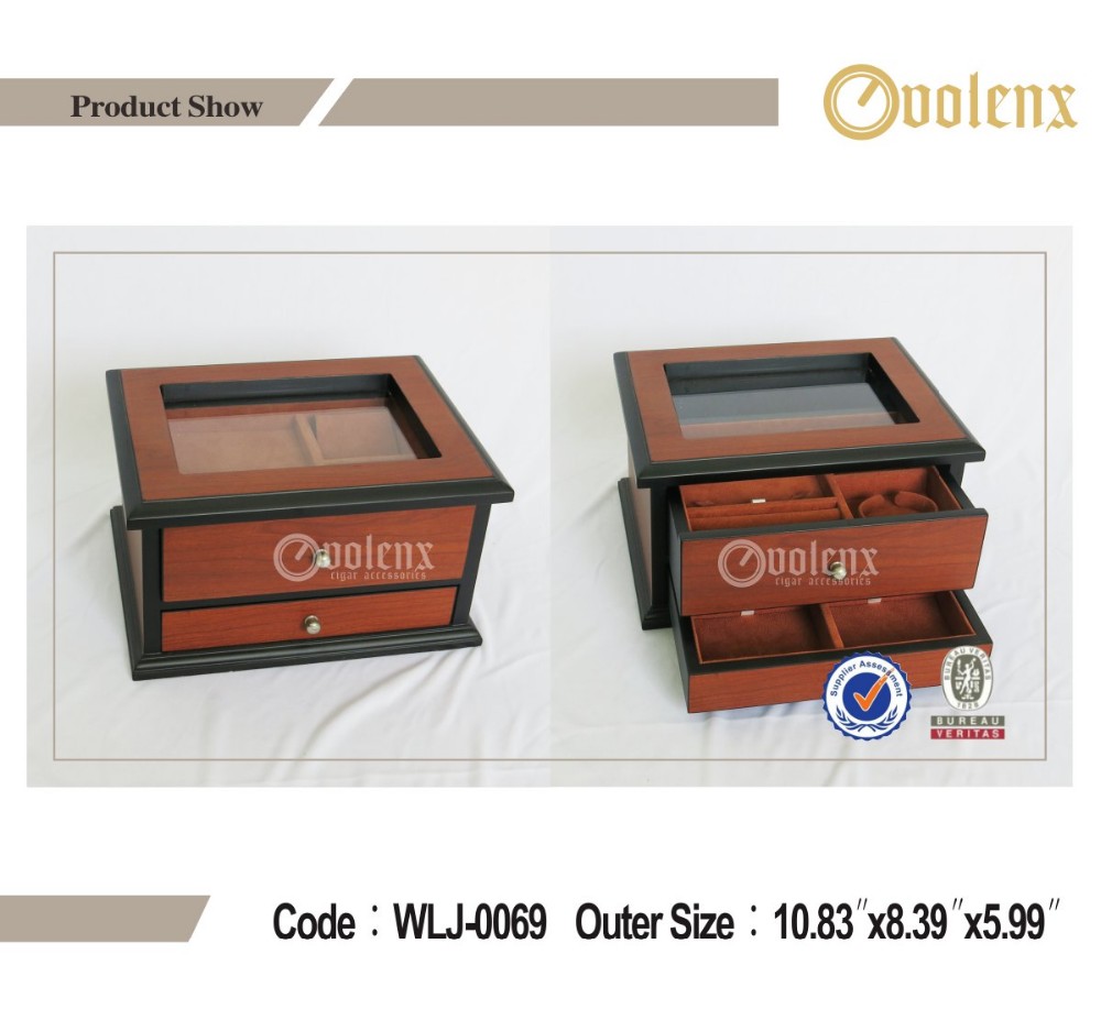 Custom Glass Top Wooden Jewelry Packaging Box