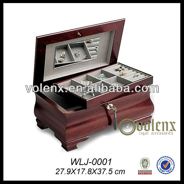 OEM wooden jewelry box lining mirror three drawers luxury jewelry box 3