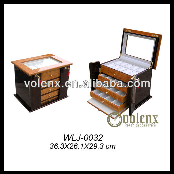 3 drawers Antique Wooden Glass Top Jewelry Box wooden display box on sale