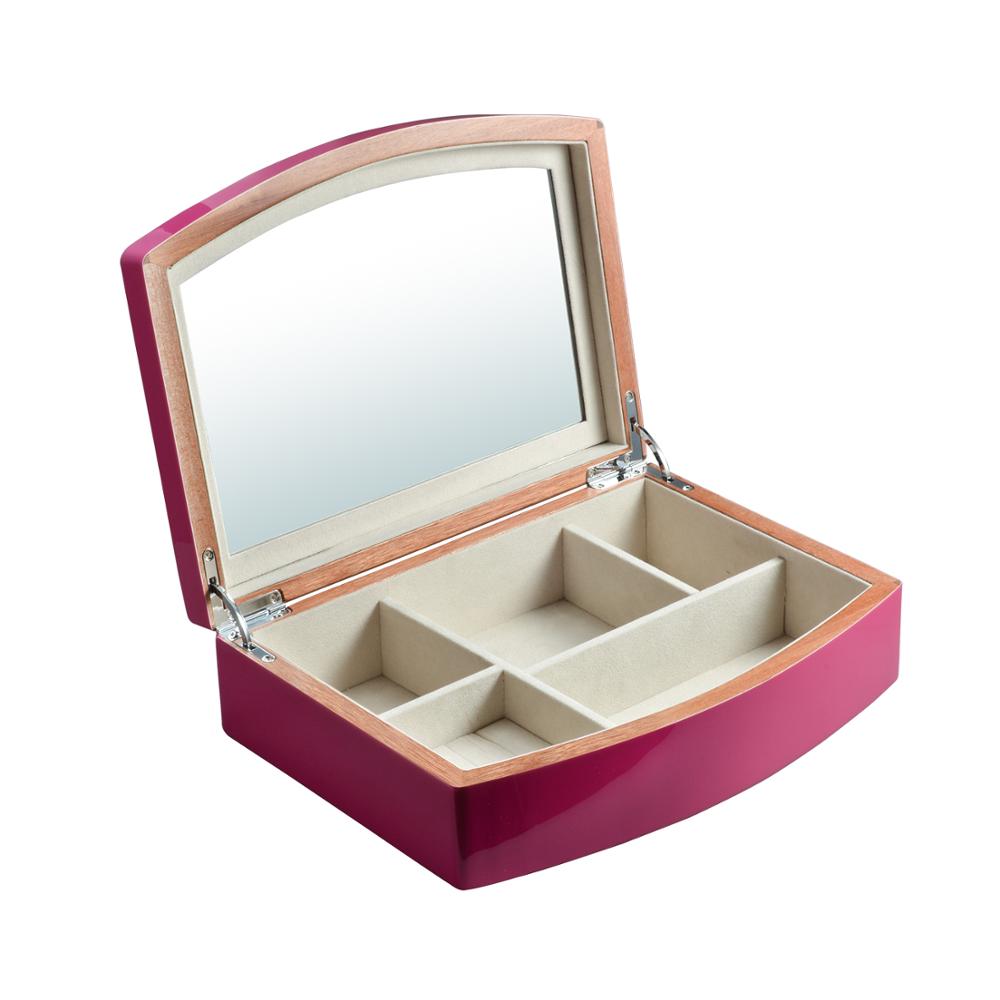 High quality OEM pink wood jewellery box real piano finish paint jewelry box