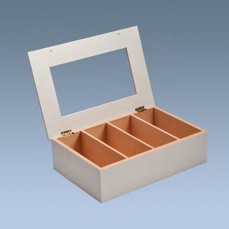 Handmade Custom 4 Compartments Pine Wood Tea Box with Lid 3