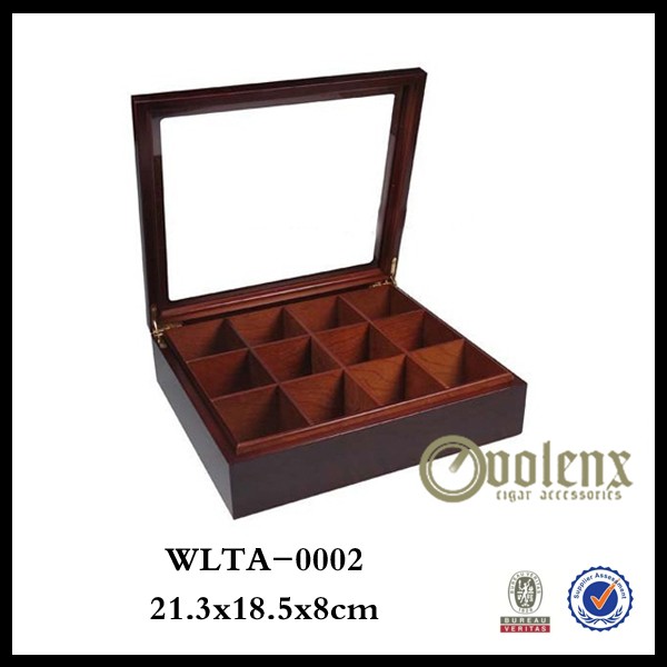  High Quality wood tea box with glass lid